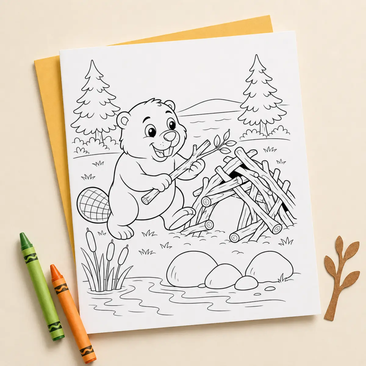 Aperçu d’une page de coloriage avec un castor