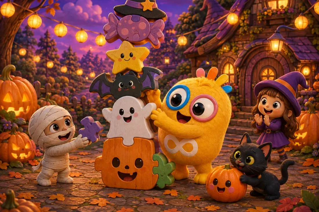 Loopi assemble un casse-tête de personnages d’Halloween avec ses amis