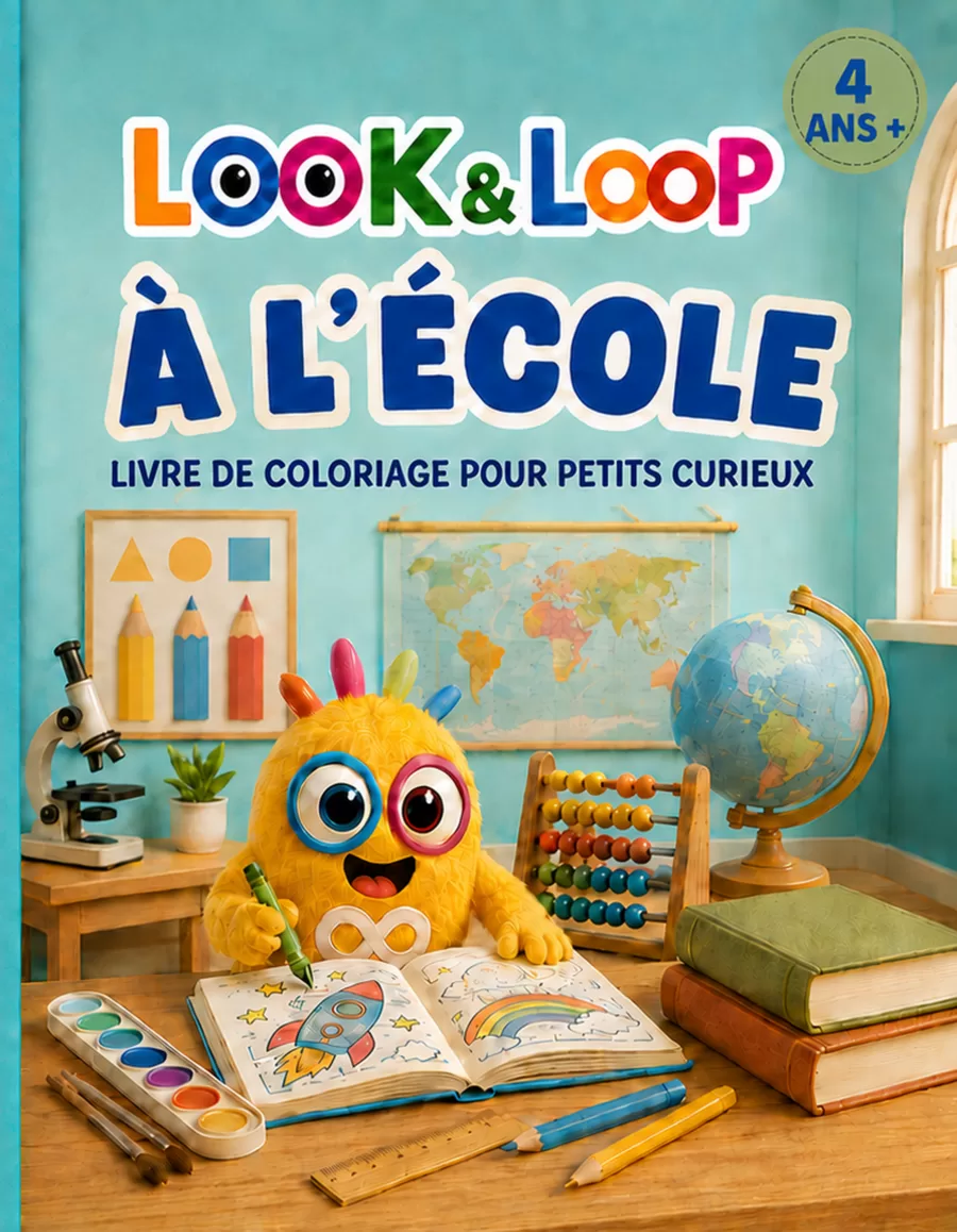 Couverture du livre Livre de coloriage pour petits curieux - À l’école